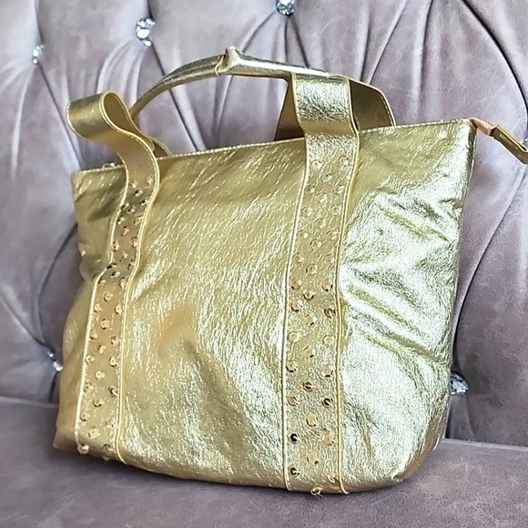 NWOT, UNION BLUE Metallic Gold Purse, w/ Gold Sequins, 3 Compartments 😍 - Picture 1 of 11